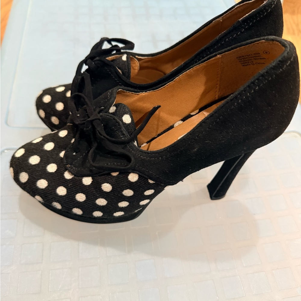 Naughty Monkey Black and White Polka Dot Heels